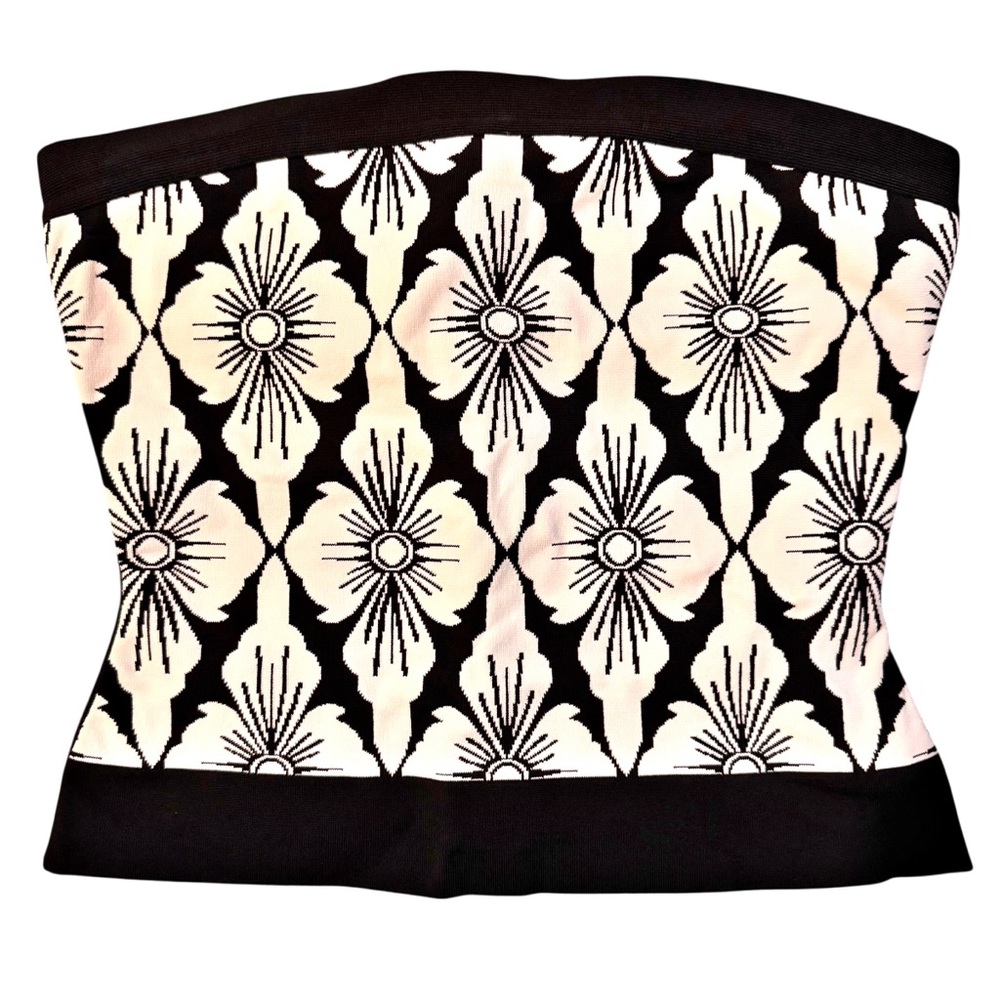 Herve Leger Black White Floral Jacquard Strapless Top Medium Stretch Corset Zip